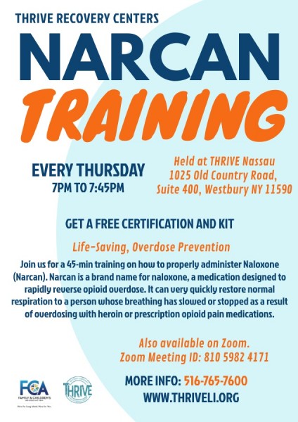 Thrive Nassau Narcan Training Thursday 7pm